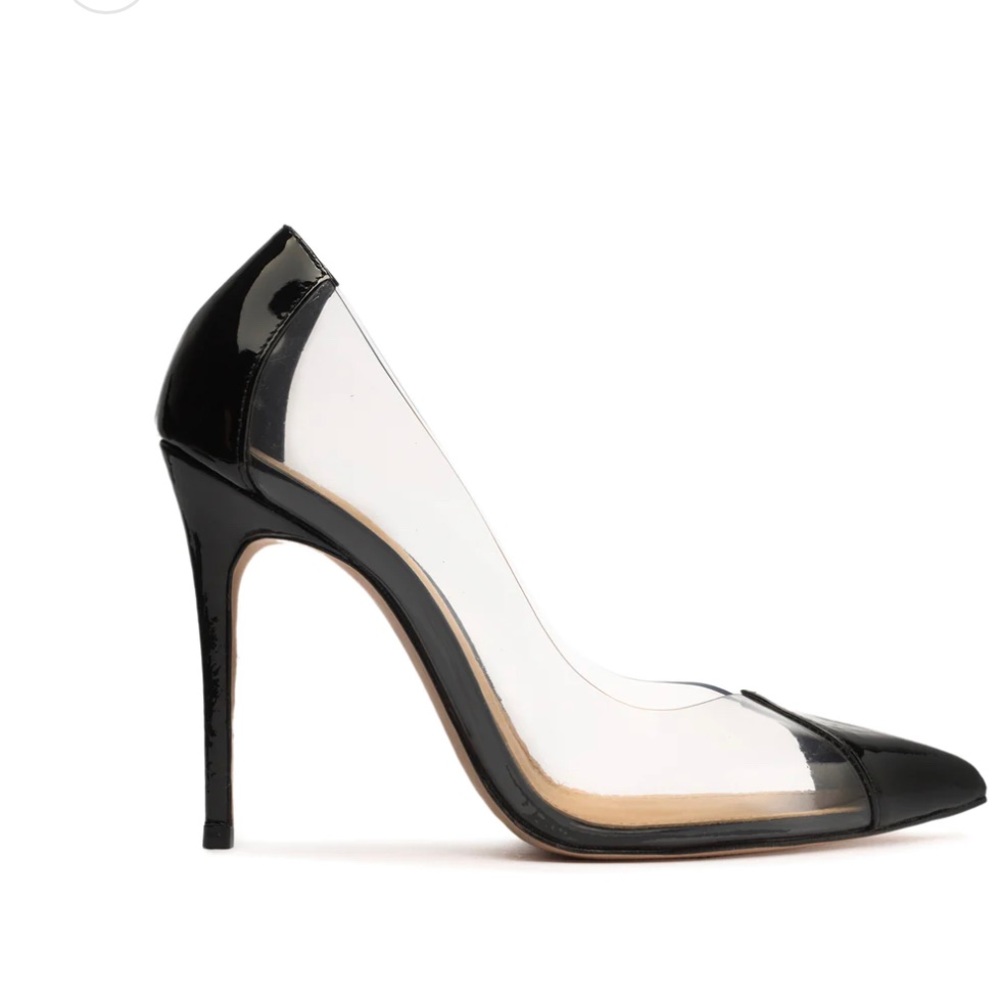 SCHUTZ Cendi Transparent Pointed Toe Pump in Black, Size 9.5
